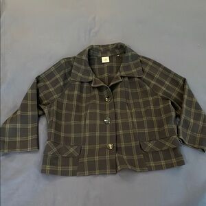 CAbi Navy and Gray Cropped Blazer